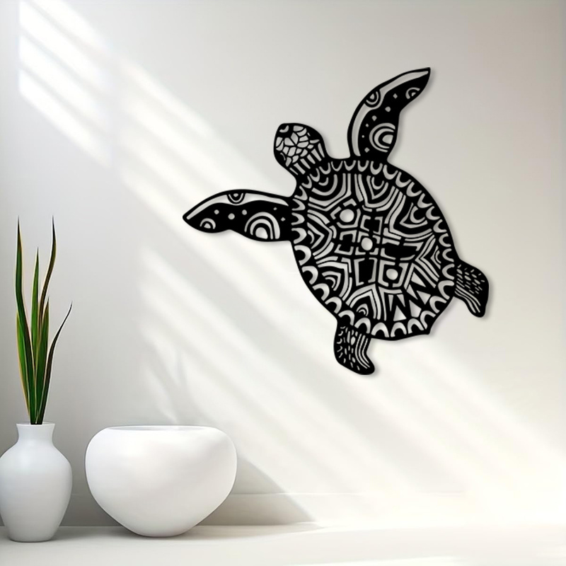 Live Fish Aquarium - لوحة جدارية معدنية على شكل سلحفاة