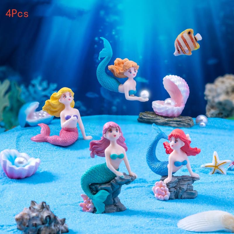 Aquarium Fish Cartoon - 4 قطع من تماثيل حورية البحر