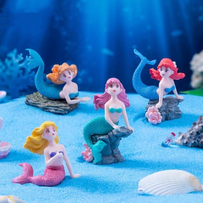 4 قطع من تماثيل حورية البحر ال - مراجعة Aquarium Fish Cartoon وسعره